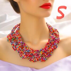 Tahari Colorful Beaded Necklace Bohemia Multilayer chocker lightweight 15”
